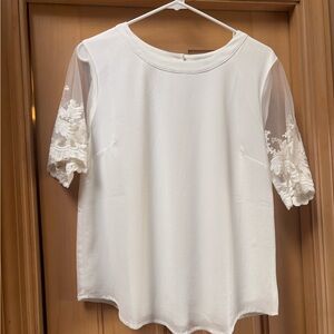 Lulu's White Sheer Lace Sleeve Blouse